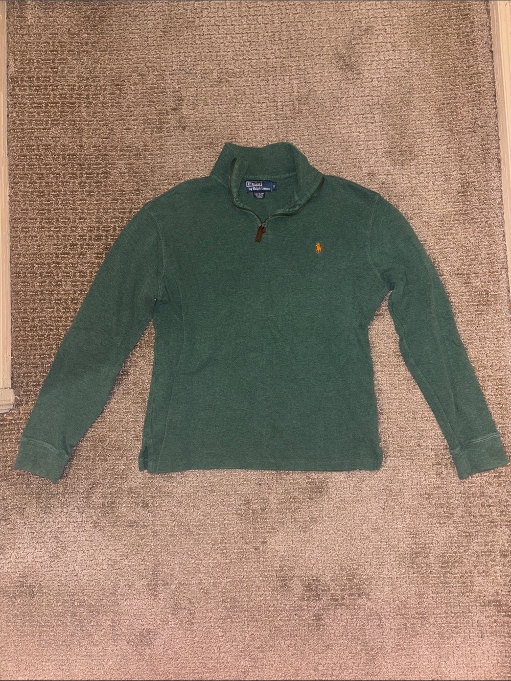 Polo Ralph Lauren Men’s Small Green Quarter Zip Pullover Orange Pony